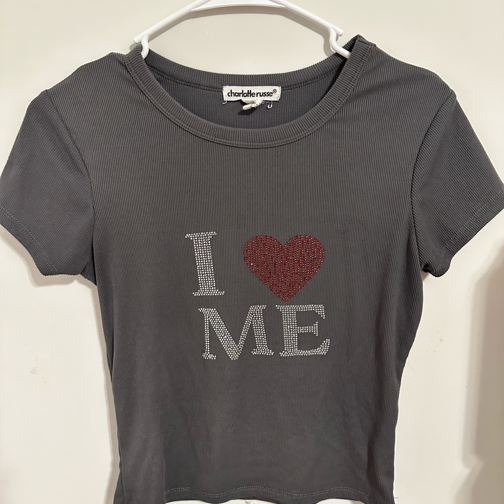 Charlotte Russe Charcoal Tee with Red Heart Accent